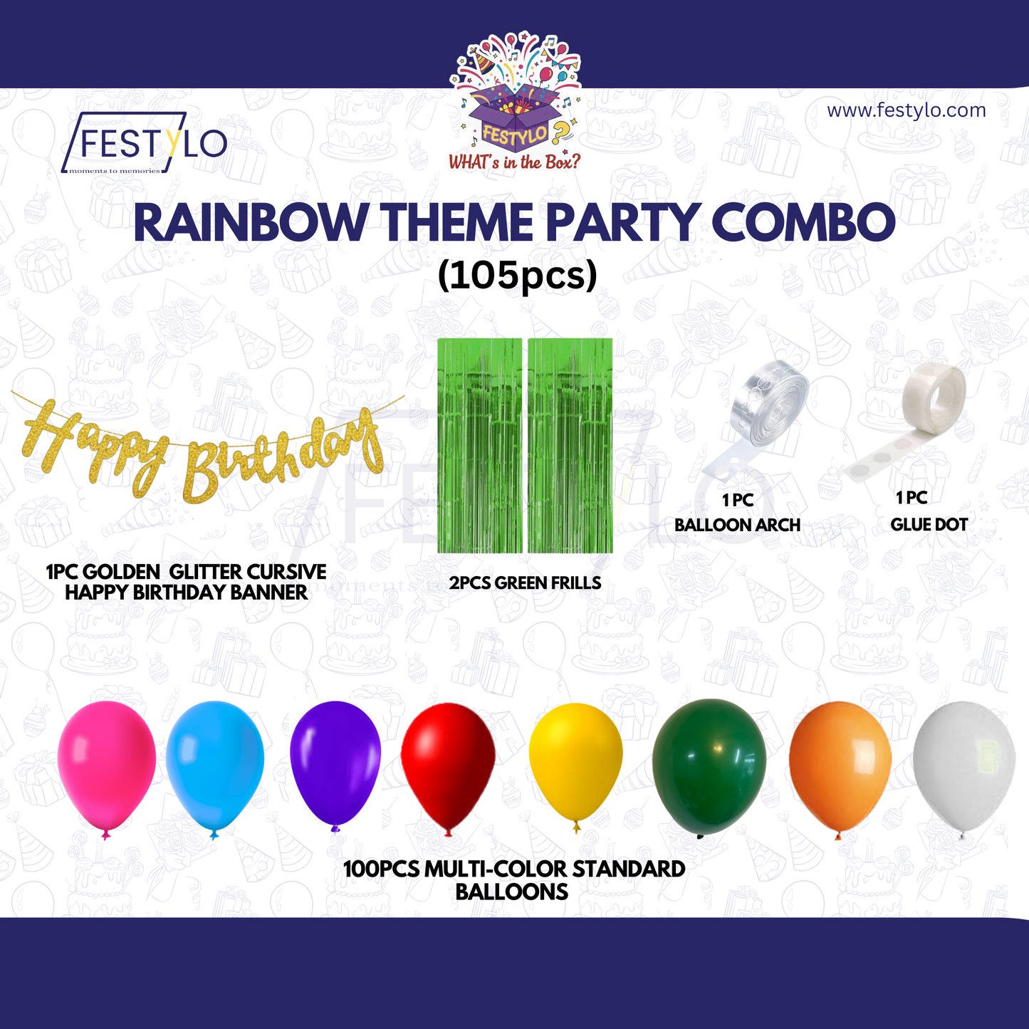 Rainbow Theme  Golden Banner With Green Frill Party Combo