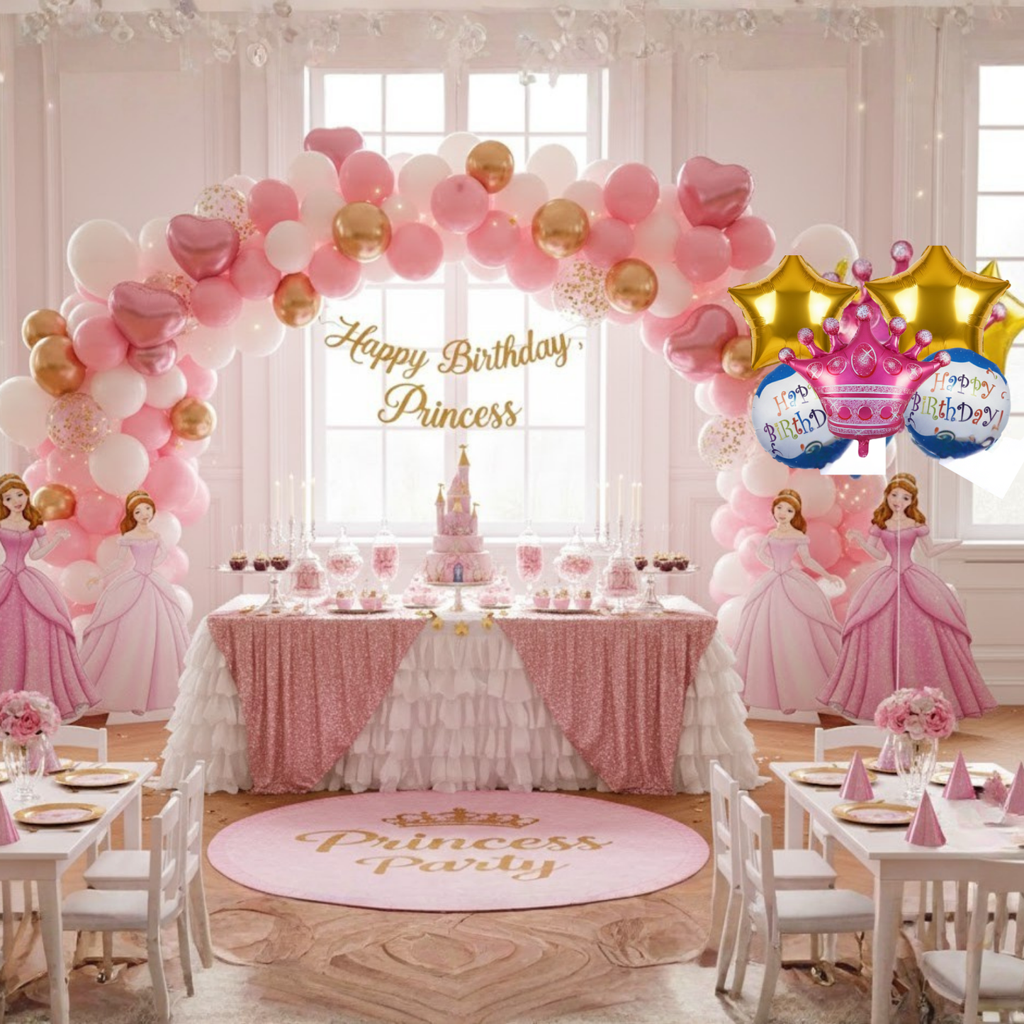 Princess Crown Birthday 5 pcs Foil Balloons