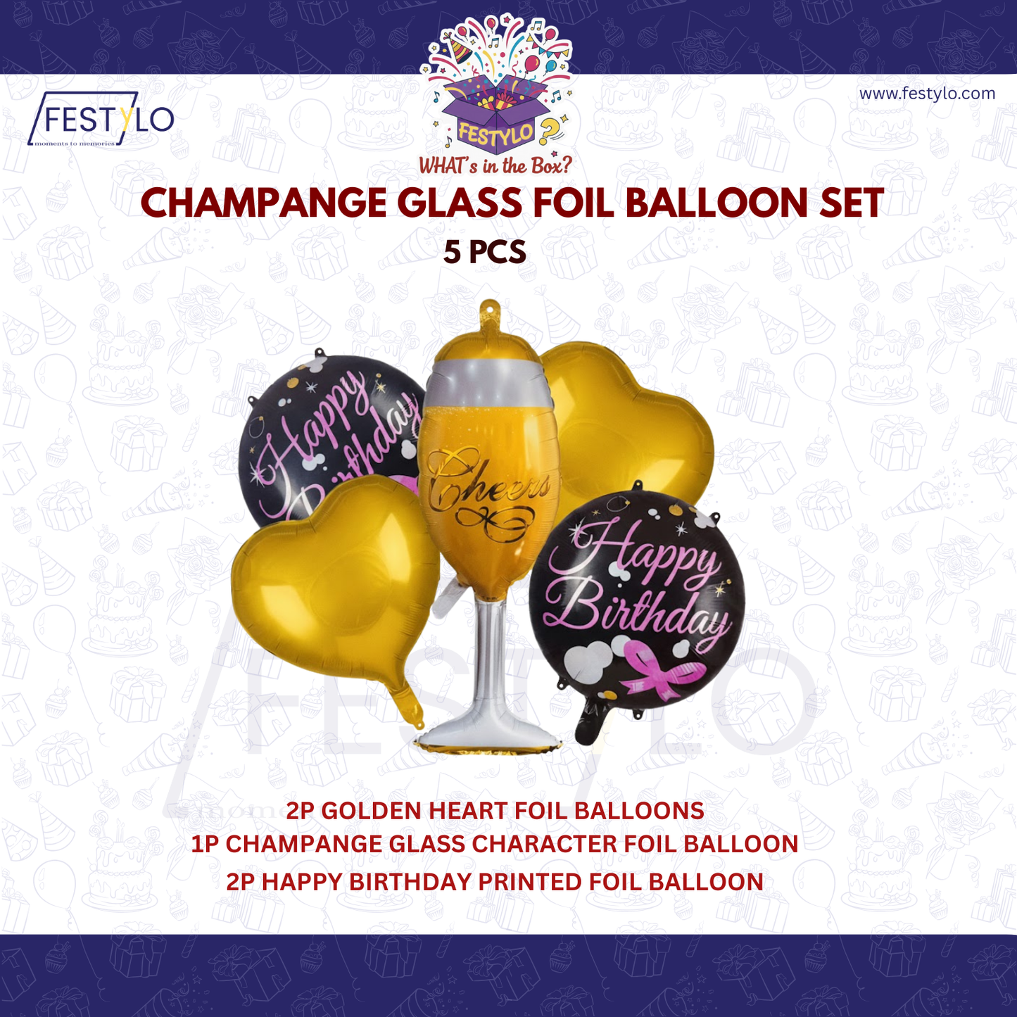 Champagne Theme Birthday 5 PCS Foil Balloons