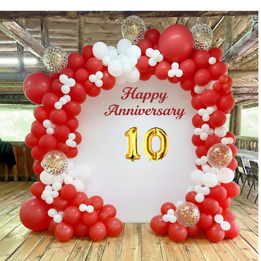 10th Anniversary Combo Decoration Kit (50 Pcs) – Red, White & Gold Theme