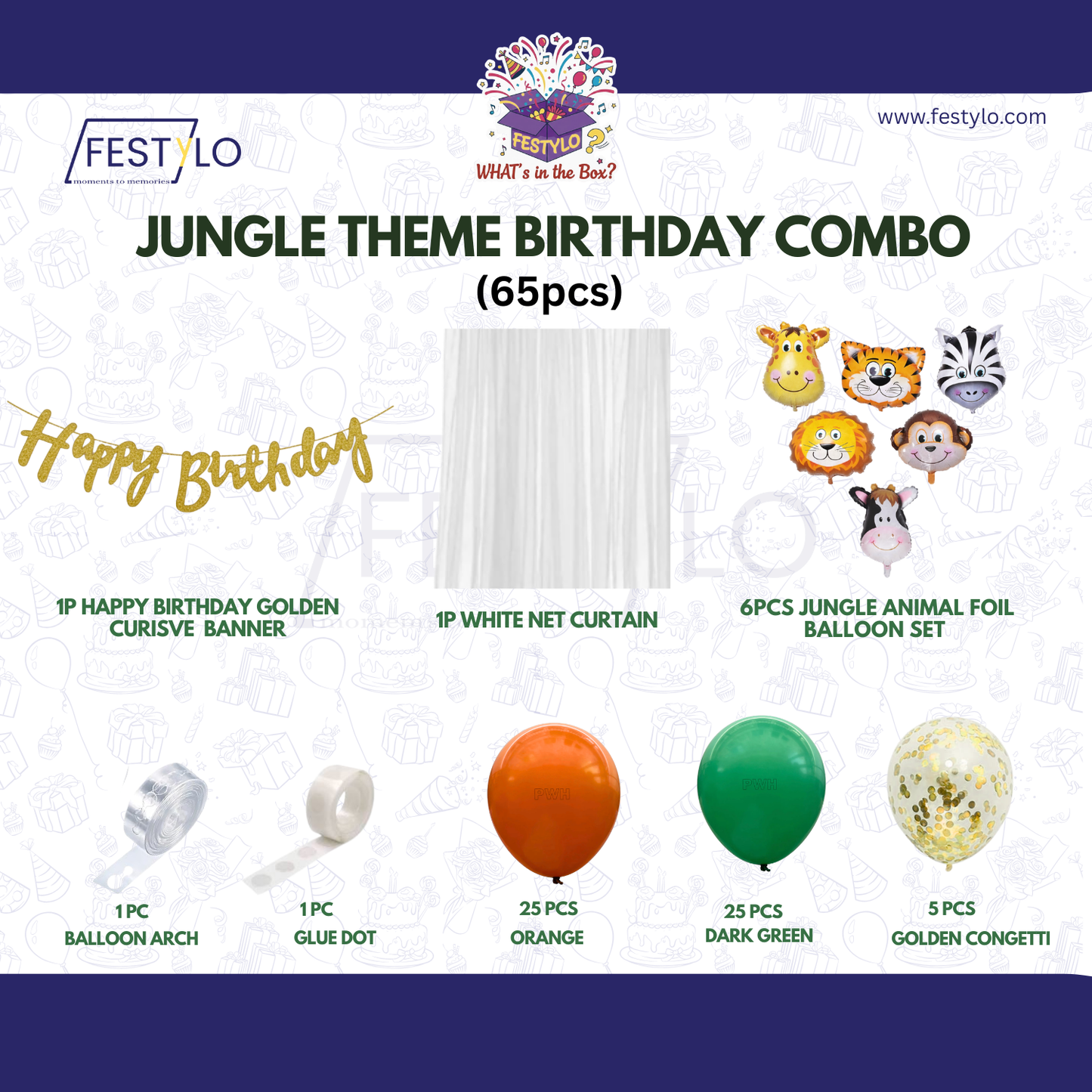 Jungle Theme Birthday Combo (65 pcs)