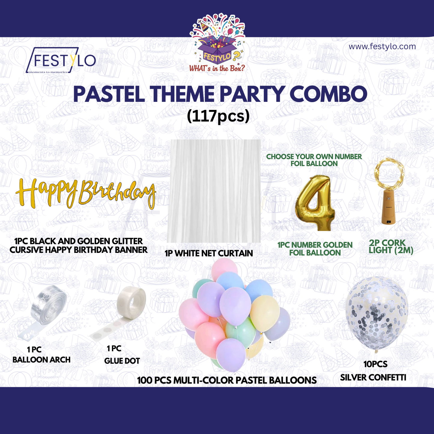 Pastel Theme Birthday Combo Kit with Black & Gold banner