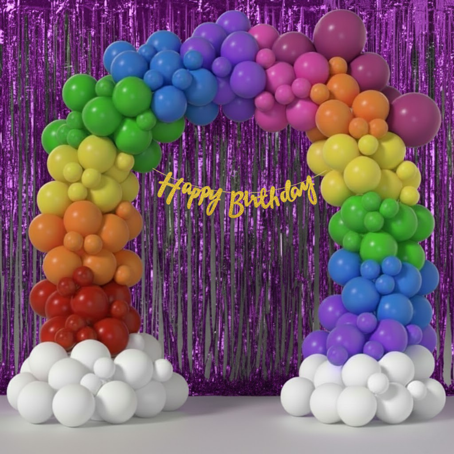 Rainbow Theme  Golden Banner With Purple Frill Party Combo