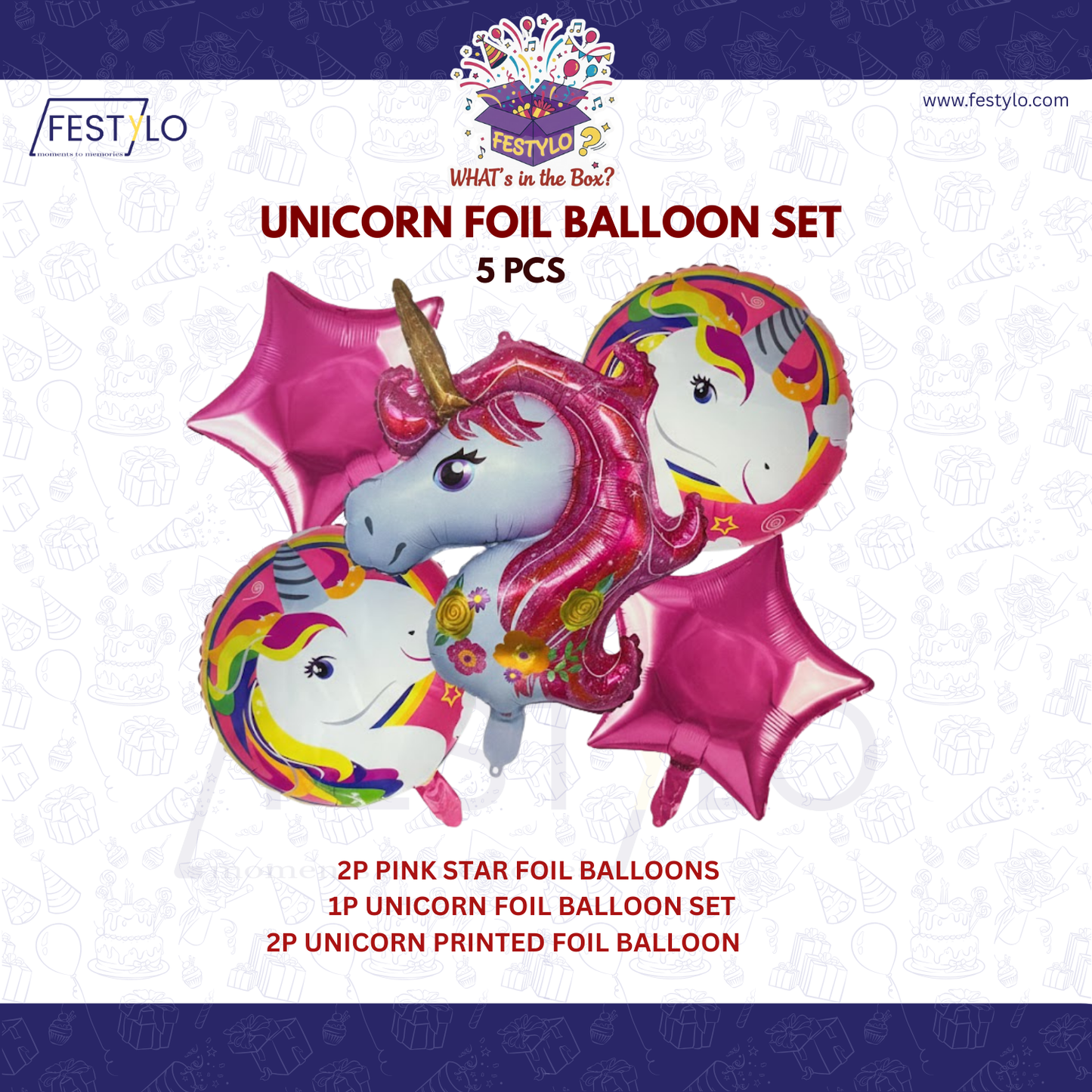 Pink Unicorn Birthday 5 pcs Foil Balloons