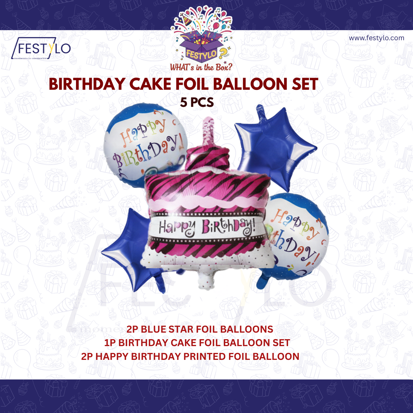 Princess Cake Birthday 5 pcs Foil Balloons