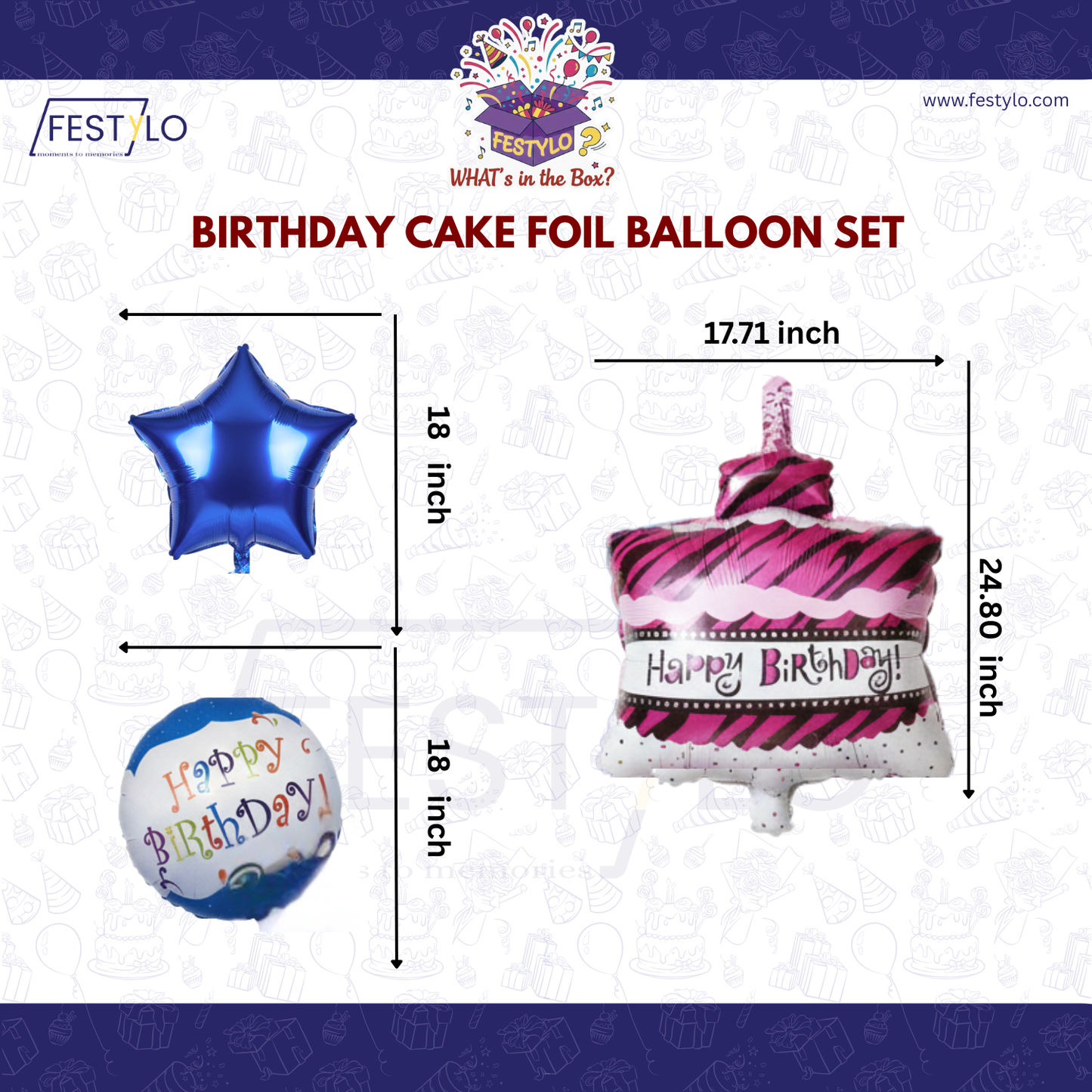 Princess Cake Birthday 5 pcs Foil Balloons