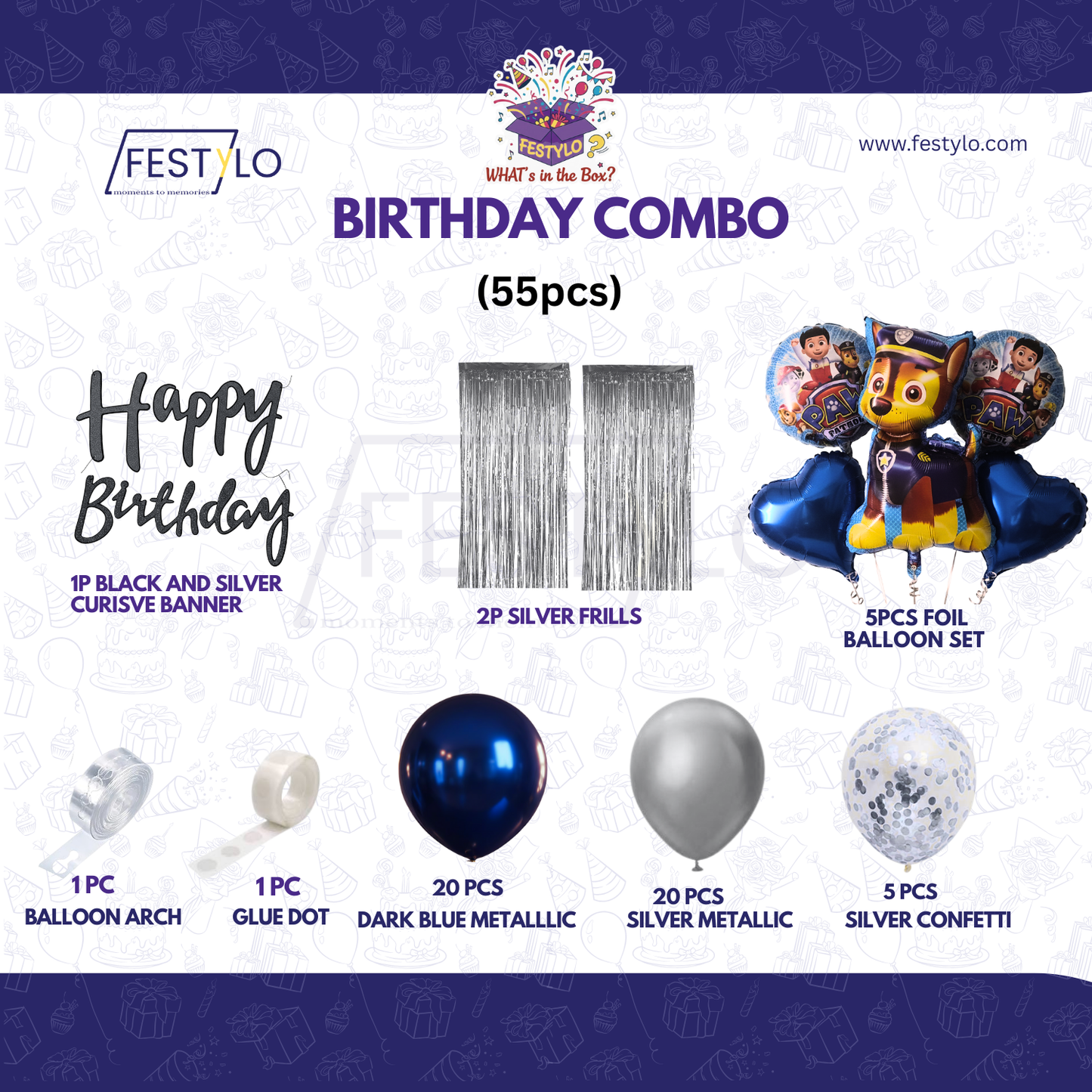 Paw Patrol Blue Silver Birthday Decoration Combo