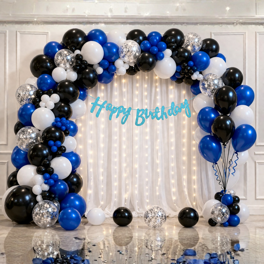 Black Blue Silver Birthday Decoration Combo (69 pcs)