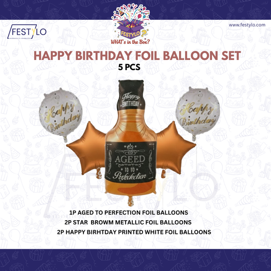 Aged Perfection Whiskey Birthday Foil Balloon Set 5 pcs