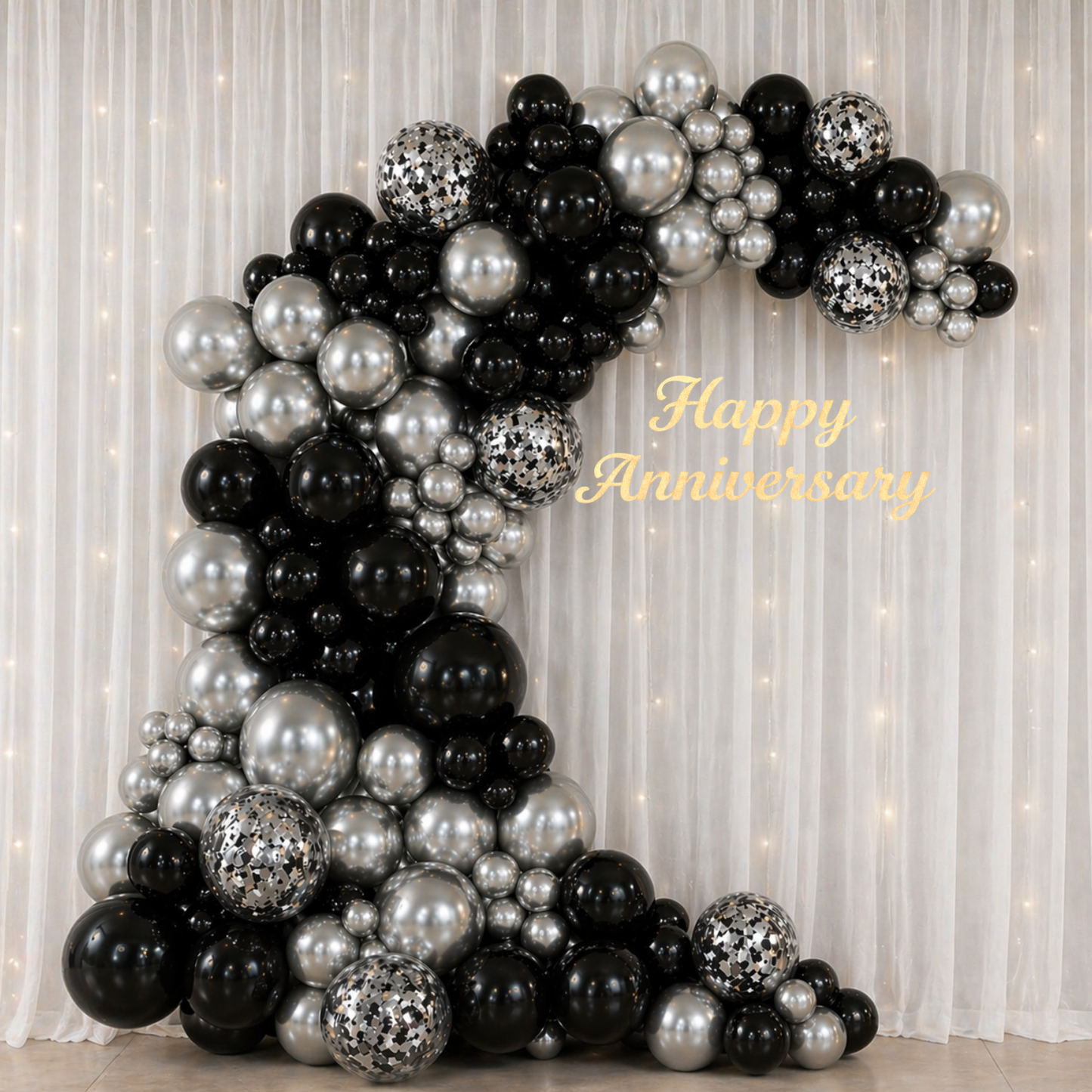 Black Silver Anniversary Decoration Combo (51 pcs)