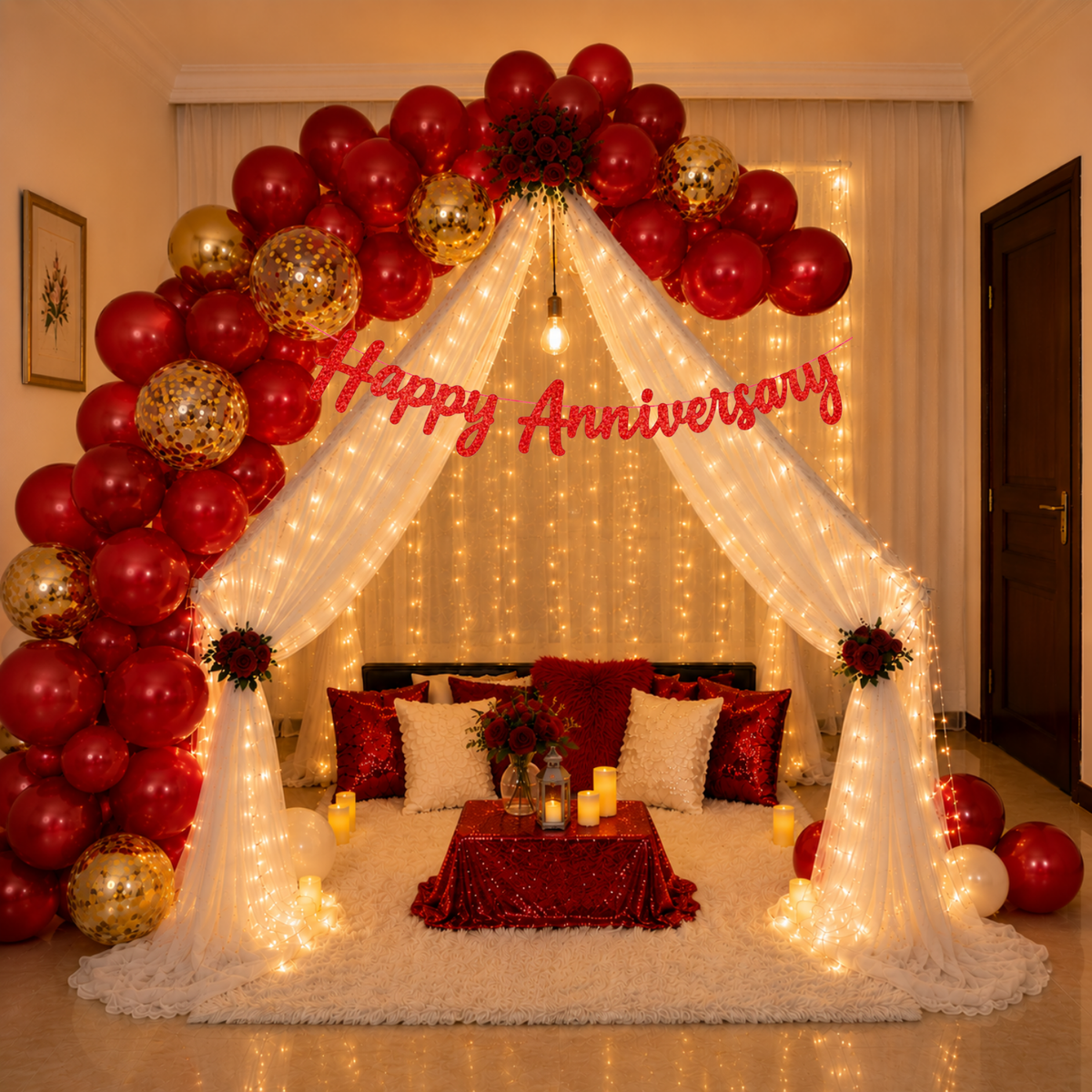 Red Theme Anniversary Decoration Combo – 59 Pcs