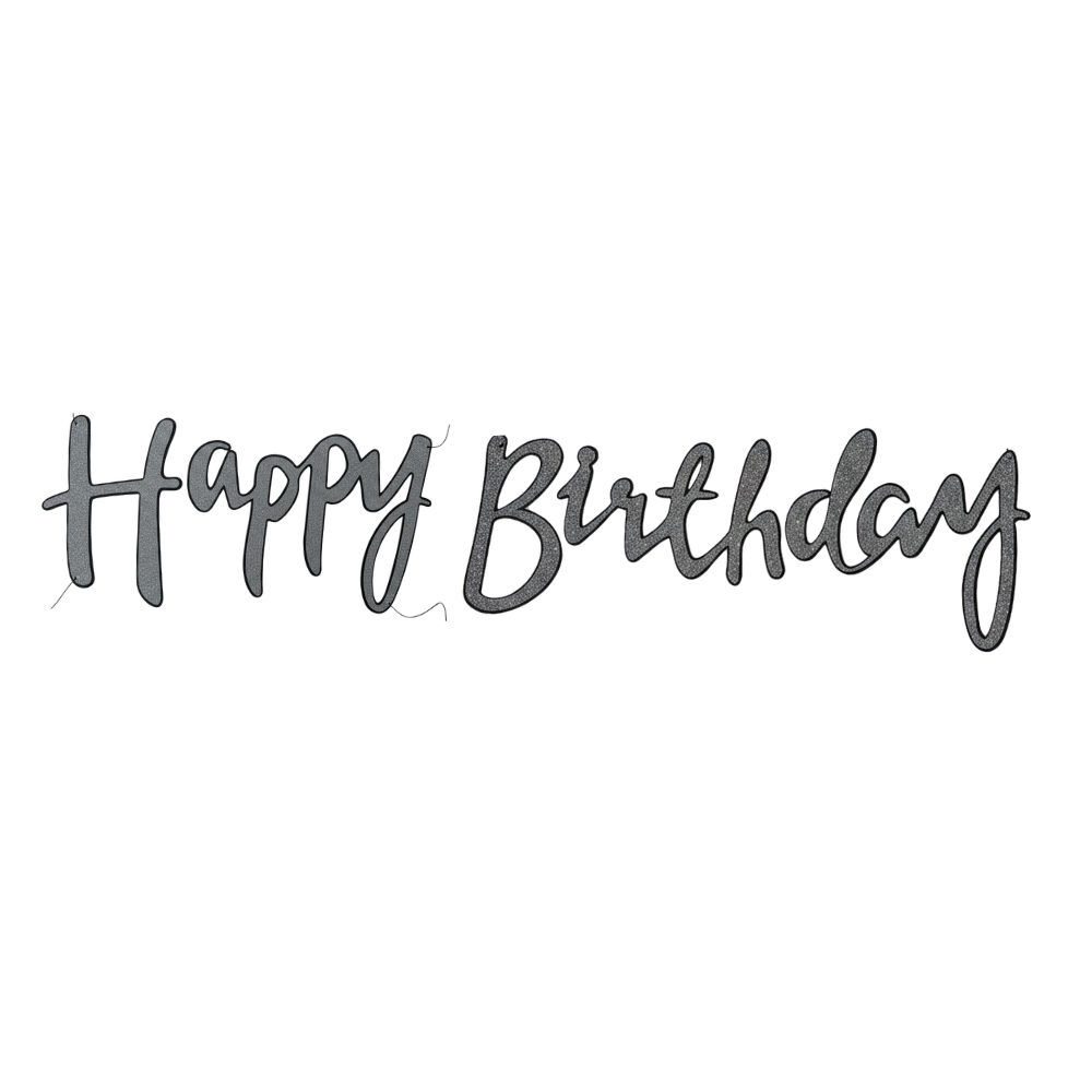 Black Silver Cursive Birthday Banner