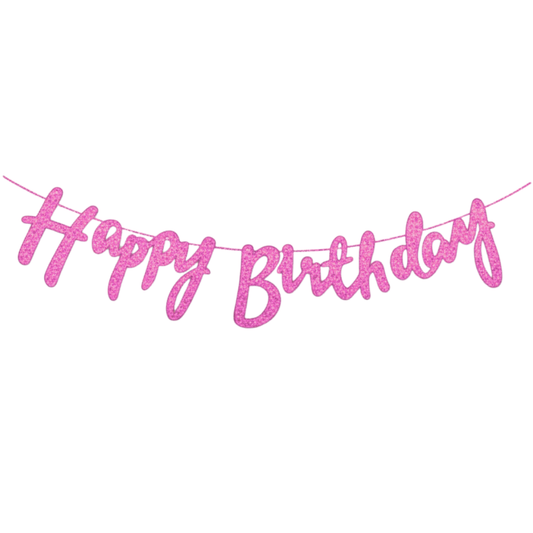 Pink Cursive Birthday Banner Set