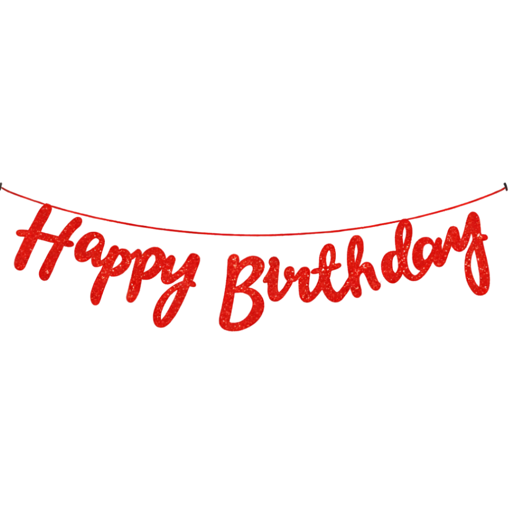 Red Cursive Birthday Banner Decor