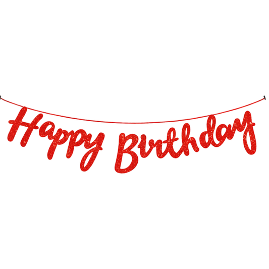 Red Cursive Birthday Banner Decor